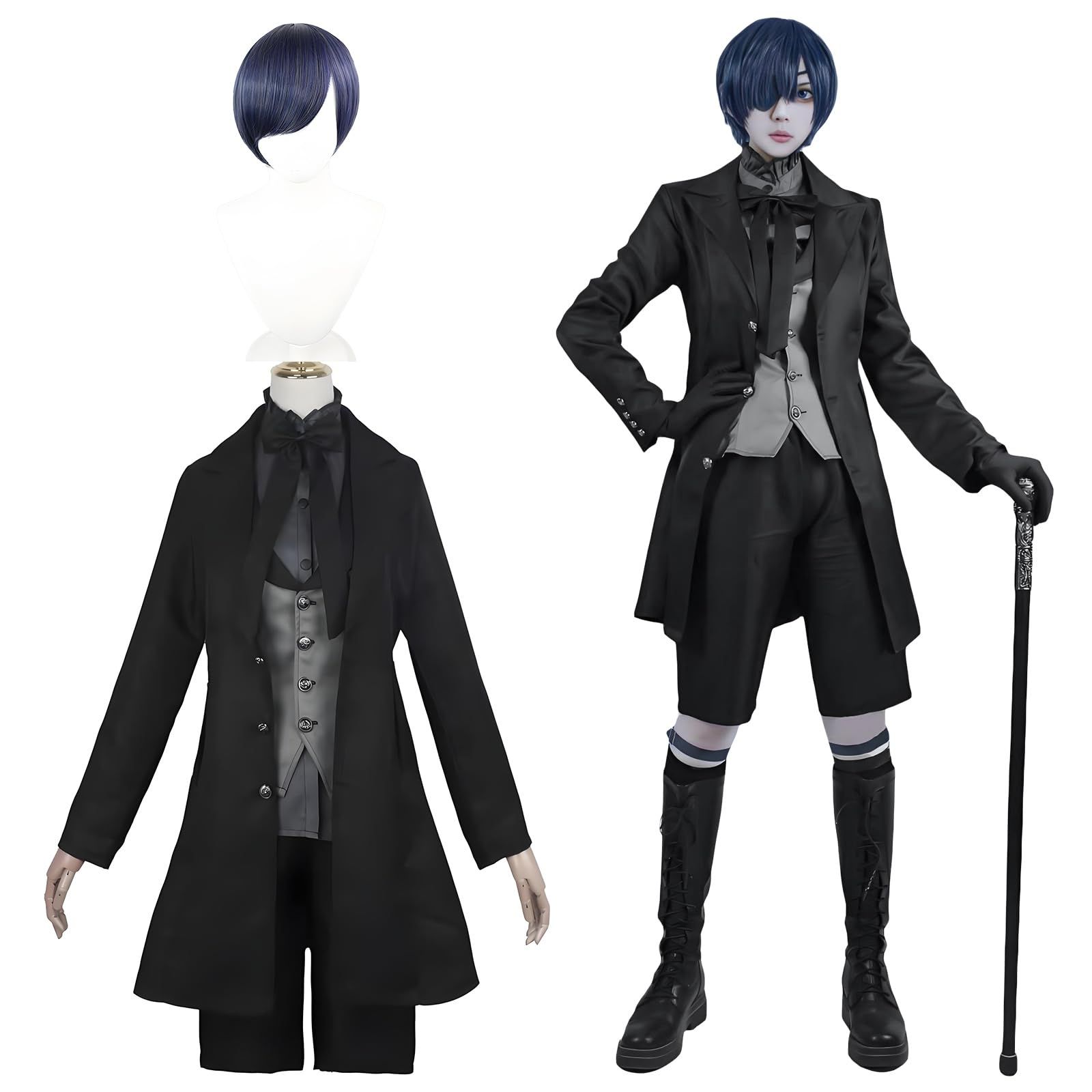 [神併良品] シエル コスプレ ウィッグ付き 悪魔風 黒執事 衣装 大人用 仮装 文化祭 イベント コスチューム ステージ服 Ciel Phantomhive cosplay (シエル．悪魔風 ウィッグ付き, M) n 6,159円