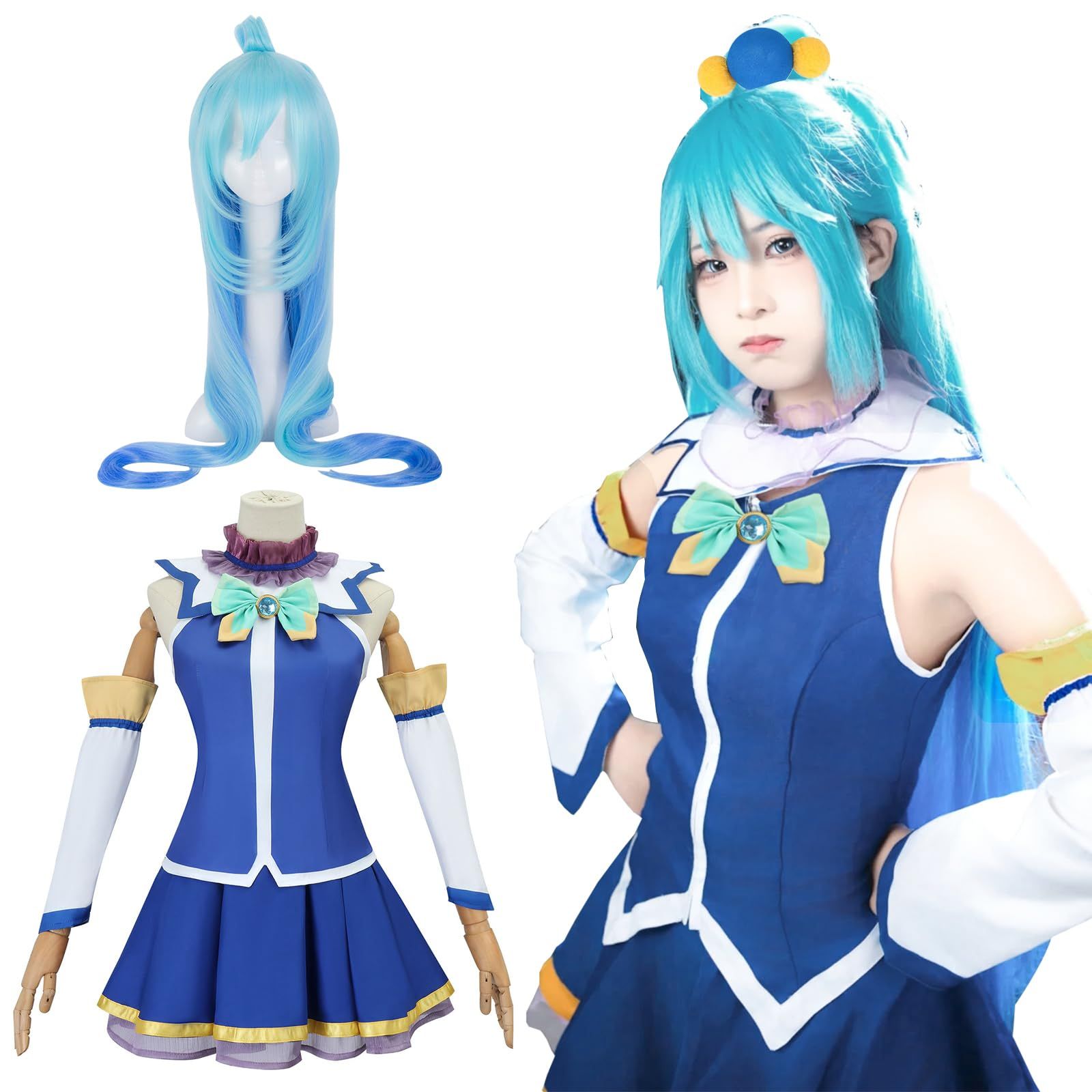 [NOKIJP] このすば 佐藤 和真 女神 アクア 魔法使い めぐみん コスプレ衣装 さとう かずま この素晴らしい世界に祝福を コスプレ 大人用 文化祭 イベント 仮装 [アクア,L]