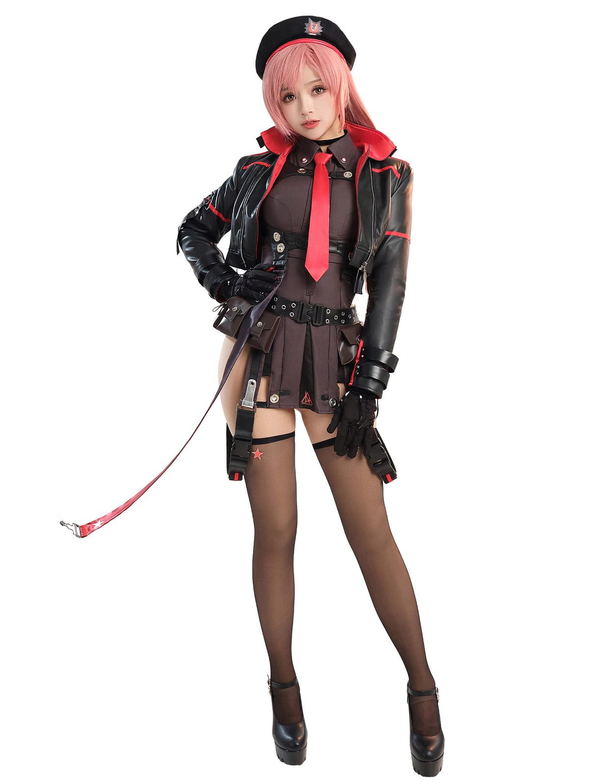 [Miccostumes] レディース 大人 少女 アニメ ゲーム コスプレ コスチューム コス 制服 日常服 私服 演出服 衣装セット かわいい かっこいい 普段着 黒 赤 服装 仮装 変身 変装 (L)