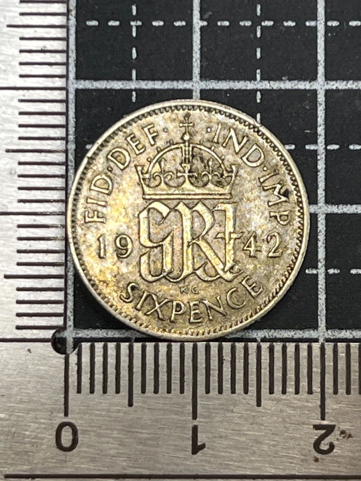 銀貨】1942年 イギリス 6ペンス銀貨 ジョージ6世 第二次世界大戦期 銀