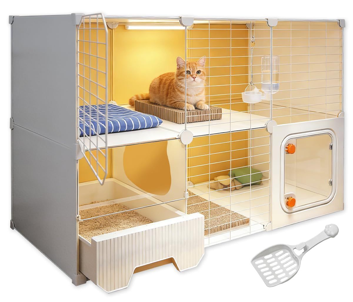 猫ケージ 2 段 大型 引き出し式トイレ付き 幅 105× 奥行 35× 高さ 70cm ホワイト 日本語説明書付き Ju 8bc85e54
