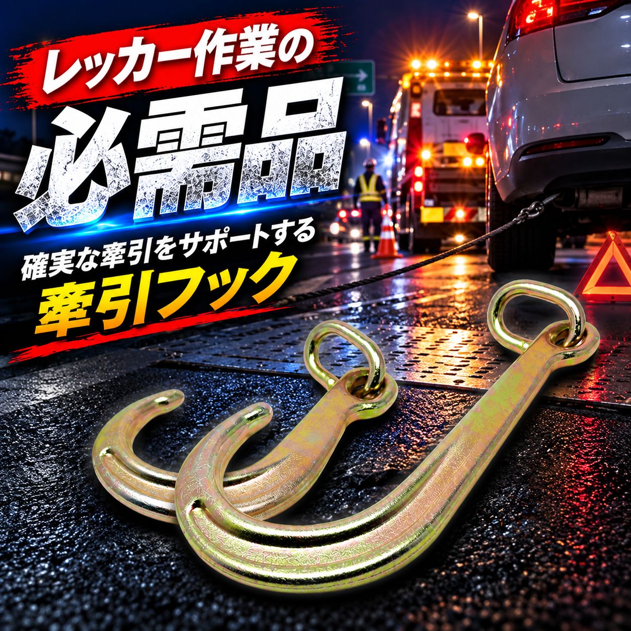 牽引フック J型 Jフック ロング ショート セット | 耐荷重2450kg 5400LBS | サイズ フック部36cm＆21cm リング部8cm 重さ2kg＆1.3kg | 積載車 レッカー工具 車両運搬 ウインチ セルフローダー 【ロング＆ショート】
