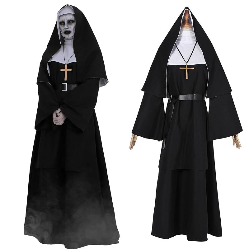 【新品】 [神併良品] シスター コスプレ 頭巾と十字架付き 死霊館のシスター 黒 コスプレ 修道女 コスプレ衣装 修道服 大人用 演劇 仮装 cosplay (ブラック, XL)
