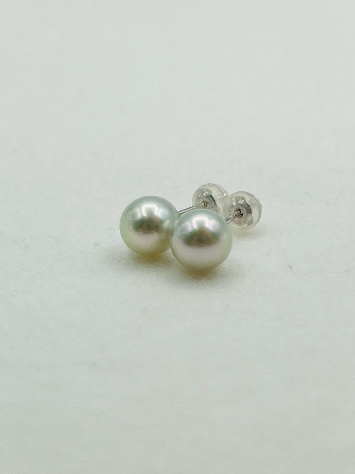 K14WG アコヤ 真珠 パール ナチュラルカラー ピアス 7.0mm AKOYA 無調
