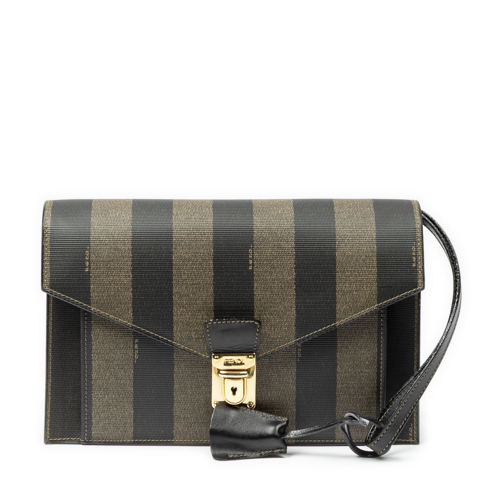 [中古] FENDI フェンディヴィンテージ フラップ クラッチブラウン/ブラックペカンストライプPVCキャンバスA 47,200円