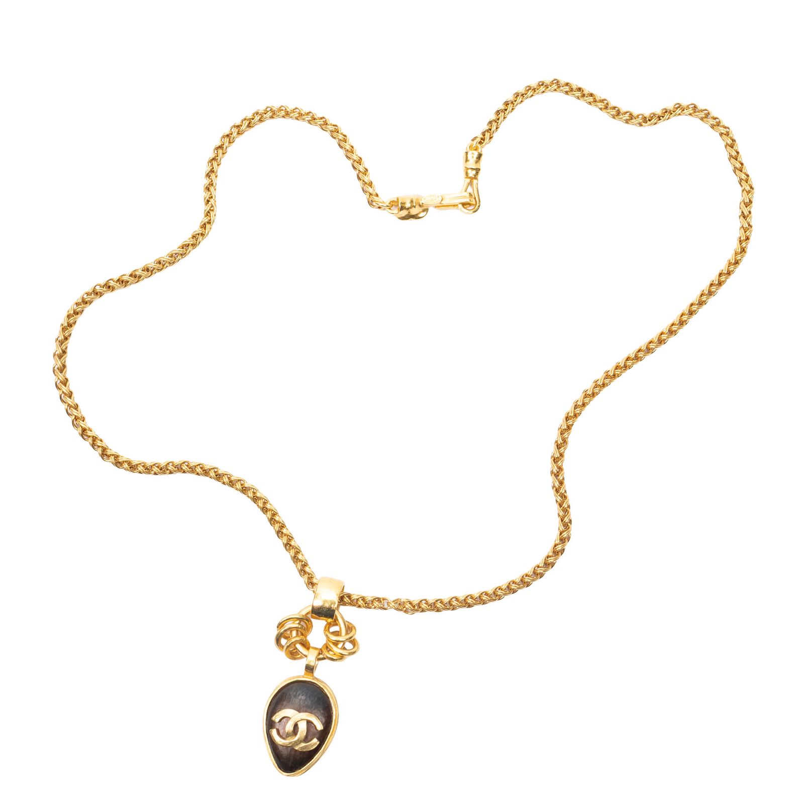 [中古] CHANEL シャネルCC オーバルストーン ペンダント ネックレス茶色、金金メッキA