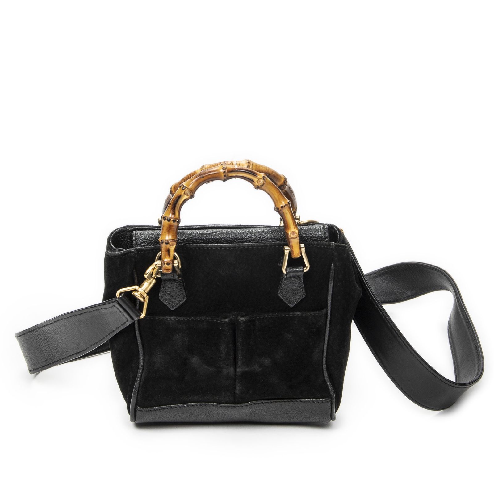 [中古] GUCCI グッチヴィンテージ ミニ バンブー トート黒スエードレザーAB