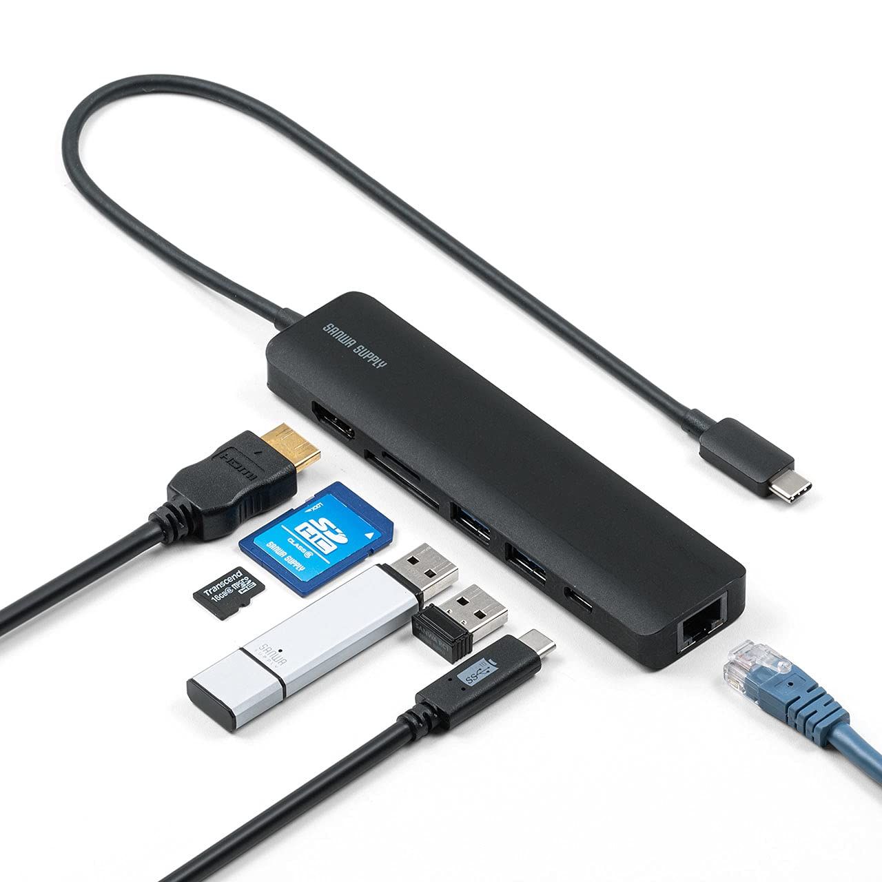 K◆サンワダイレクト Type-C ドッキングステーション HDMI 4K LAN PD 100W SD/microSD Type-A×2 7in1 USBハブ 400-HUB090BK e889e1de