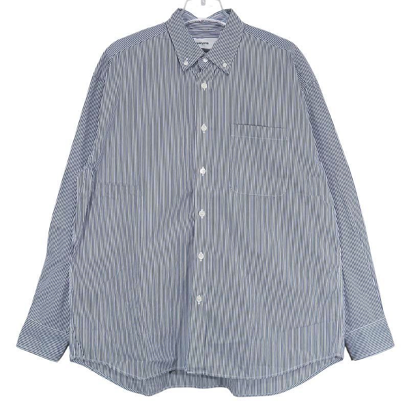 everyone エブリワン CLASSIC BUTTON DOWN SHIRT(STRIPE) EV24-SH09 クラシック ボタン ダウン シャツ ストライプ ホワイト ネイビー ロングスリーブ 長袖 サイズL sepz