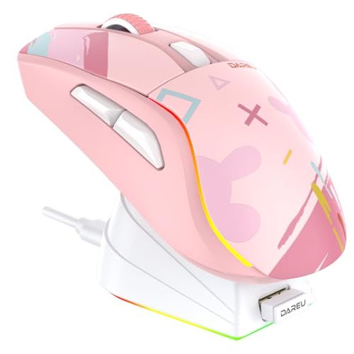 DAREU A950 ゲーミングマウス ピンク 可愛い 無線 左右対称 軽量 ワイヤレス USB/2.4GHz/Bluetooth RGB充電スタンド付き AIM-WLセンサー 12000DPI プログラム可能 技適認証取得【1年間】★m 6a2060a7