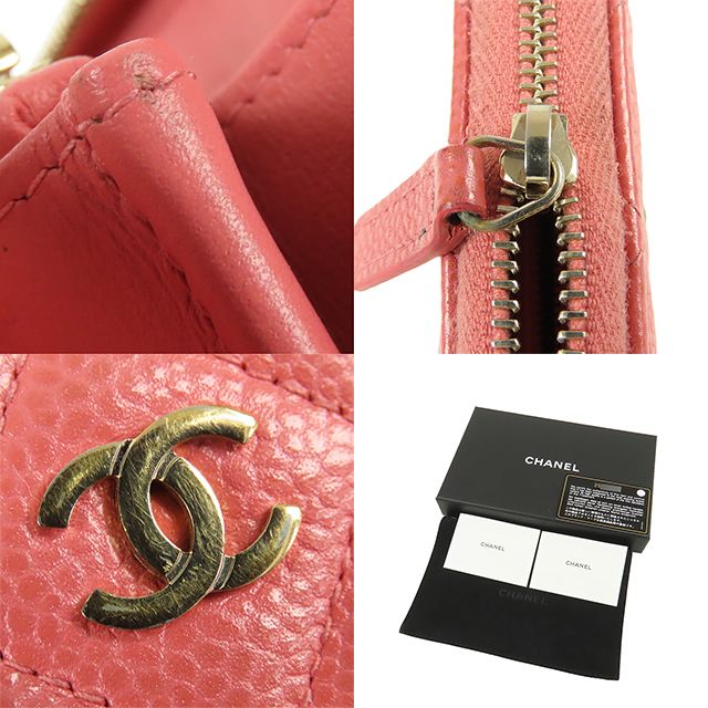 シャネル CHANEL 長財布 ピンク ゴールド金具 キャビアスキン