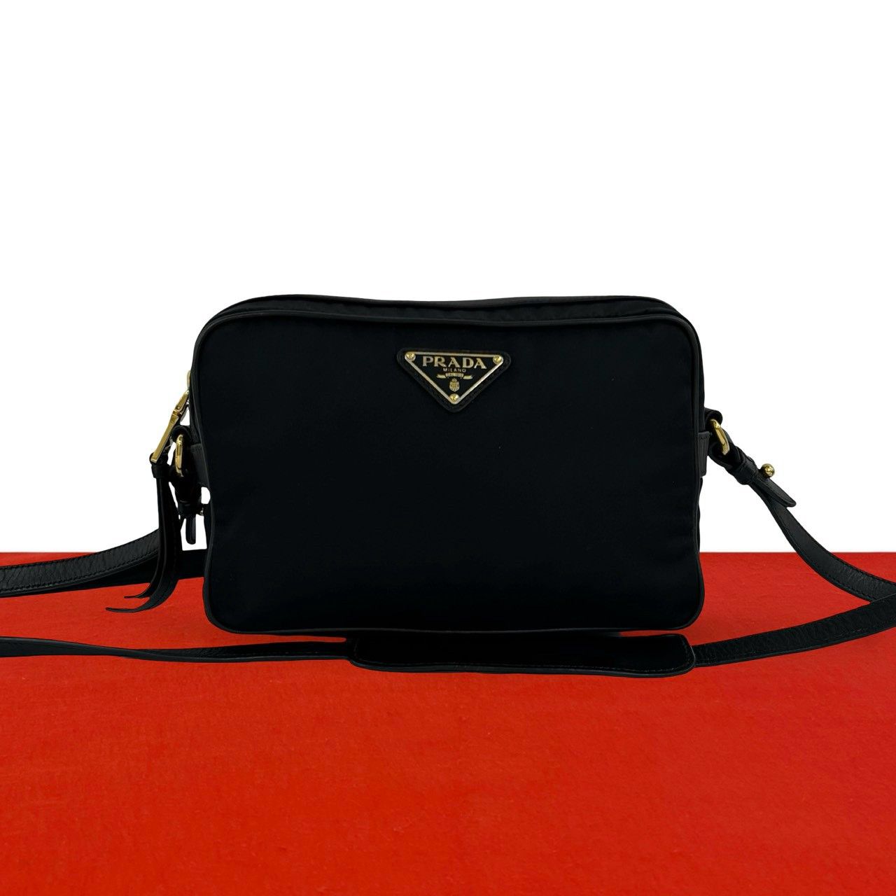極 美品 PRADA プラダ 三角ロゴ 金具 テスート ポコノ ナイロン レザー 