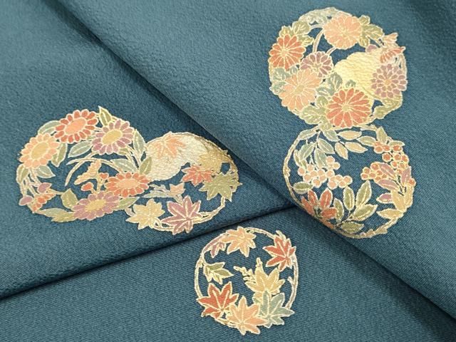 平和屋着物▽上質な小紋 単衣 花丸文 金彩 三越扱い 正絹 逸品