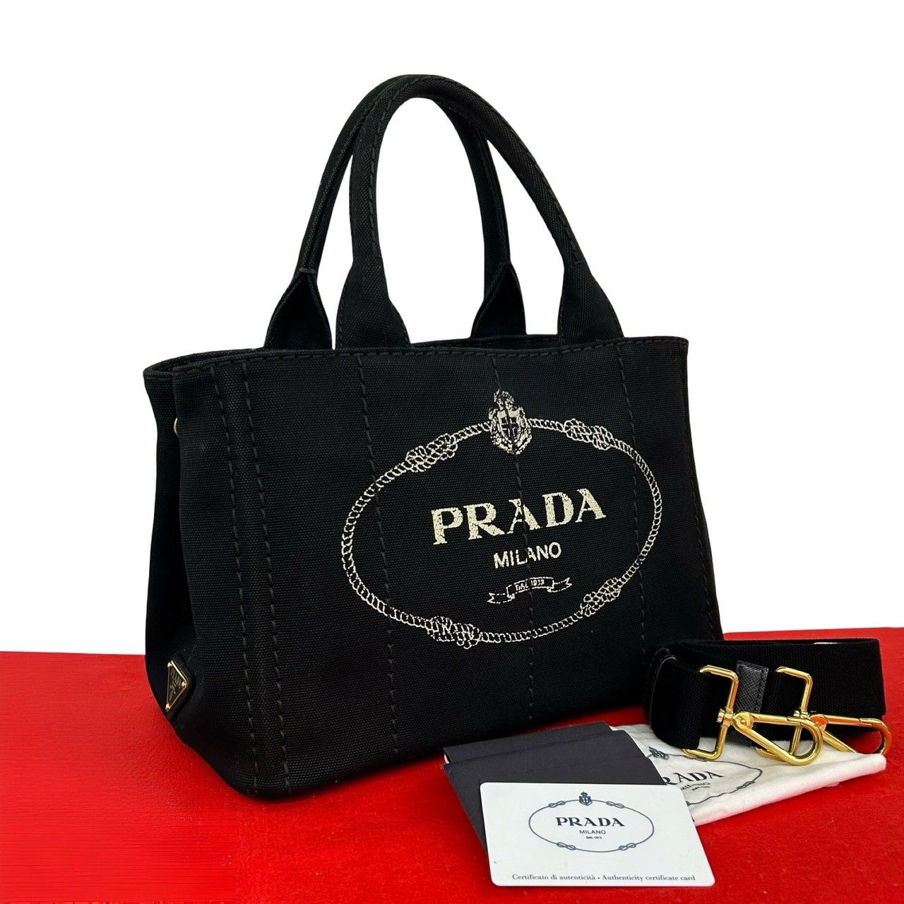 極 美品 PRADA プラダ カナパ 三角ロゴ 金具 キャンバス 2way 