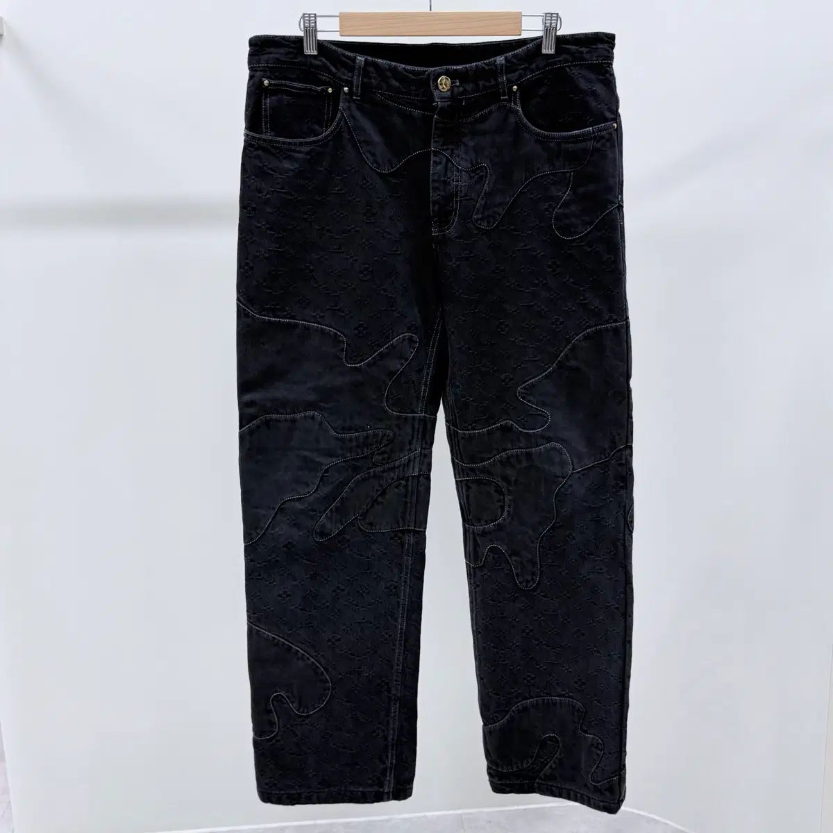 A級/34 ルイヴィトン x NIGO モノグラム パッチワーク デニム パンツ ブラック