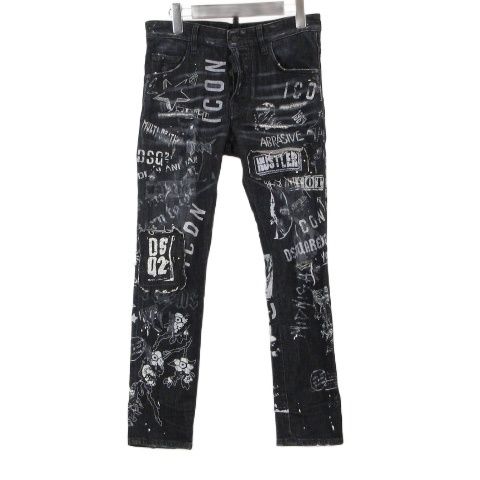ディースクエアード DSQUARED2 デニム パンツ ボタンフライ ダメージ加工 総柄 ブラック 42 S79LA0014 13,604円