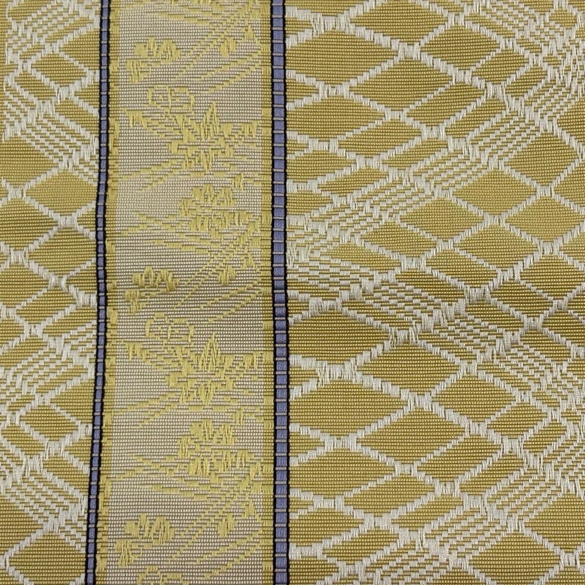 美品】半幅帯 名品 証紙 博多織 草花 縞 薄黄土色 正絹 【中古