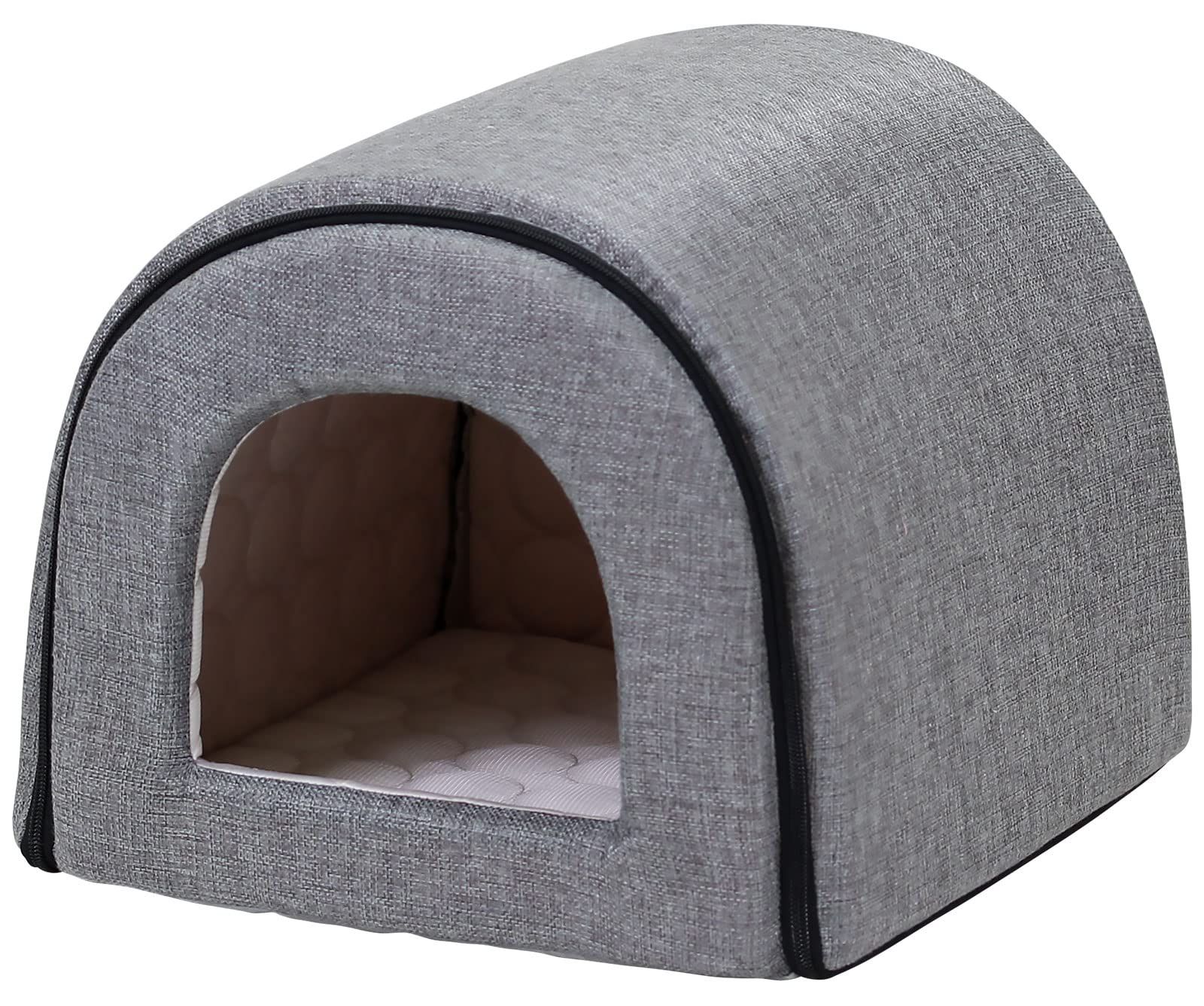 PetStyle 犬 猫 ベッド ドームハウス ペットベッド 夏用 折りたたみ 洗える 猫ハウス 犬ハウス 室内 夏 ひんやり 冷感 おしゃれ ドーム型 ペットハウス Mサイズ 小型犬 中型犬 暑さ対策 (春夏/グレー) Ju 62da520e