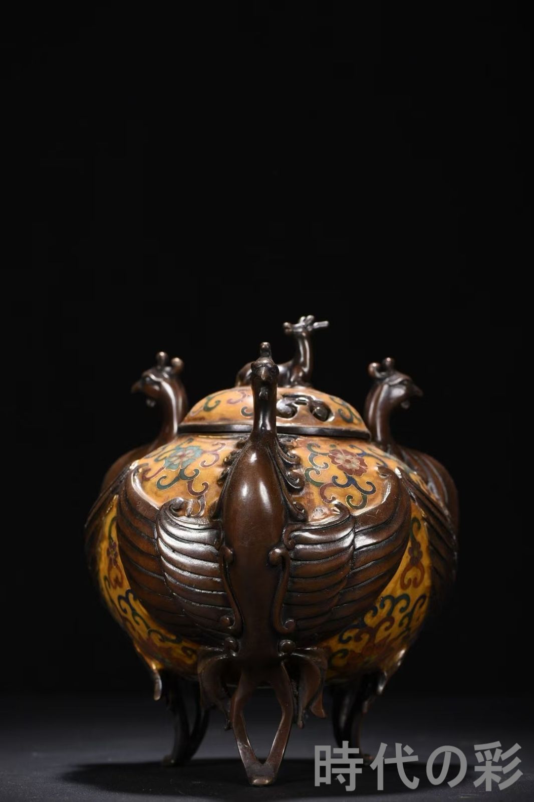 中国古美術 景泰藍 丹鳳朝陽紋 香炉 銅胎七宝焼 高21cm 鳳凰紋 香道具 置物 骨董 古玩 R08090407