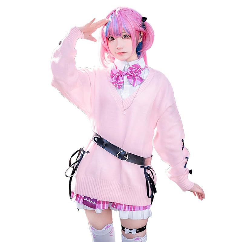 【新品】 [milky time] ホロライブ 湊あくあ コスプレ ハロウィン VTuber 新衣装 制服 (カーディガンver)