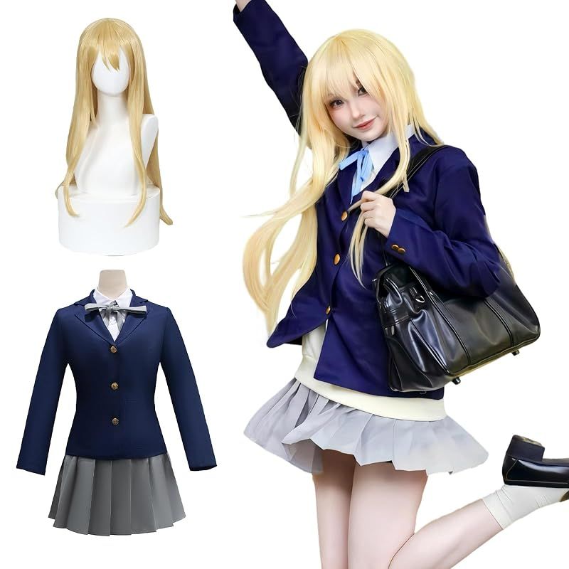 【新品】 [神併良品] 琴吹紬 コスプレ衣装 ウイッグ付き けいおん！軽音部 私立桜が丘女子高等学校 放課後ティータイム 人気キャラ 制服セット リボン 3 色 同人服 大人用 仮装 ハロウィン クリスマス 文化祭 学園祭 忘年会 cosplay コスチューム