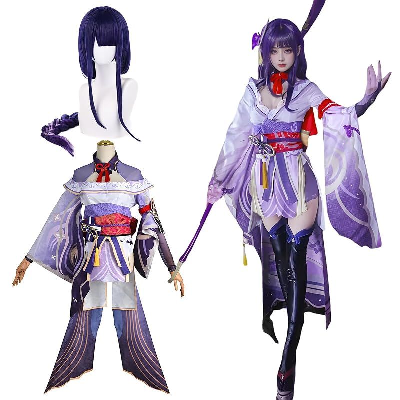 【新品】 [神併良品] 雷電将軍 コスプレ ウィッグ付き バアル 原神 コスプレ衣装 大人用 仮装 文化祭 イベント コスチューム ステージ服 Baal cosplay (雷電将軍 ウィッグ付き, XL)