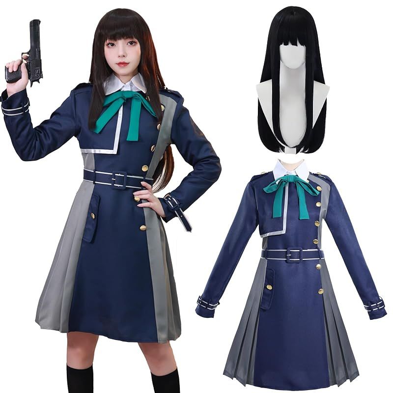 【新品】 CR ROLECOS リコリス・リコイル コスプレ 錦木千束 井ノ上たきな ウィッグ付き リコリコ Lycoris Recoil cosplay アニメ コスプレ衣装 ハロウィン コスチューム イベント 仮装 制服 撮影会 (井ノ上たきな、XL)