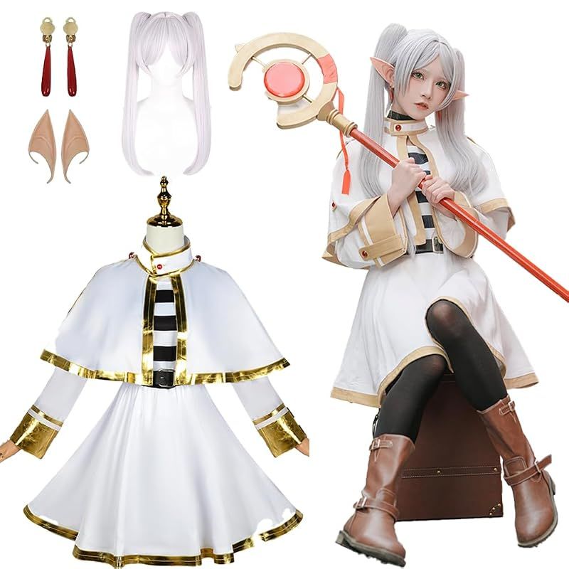 【新品】 [Agtop] フリーレン コスプレ衣装 ウィッグ セット コスチューム ハロウィン 仮装 (フリーレン, L) [並行輸入品]