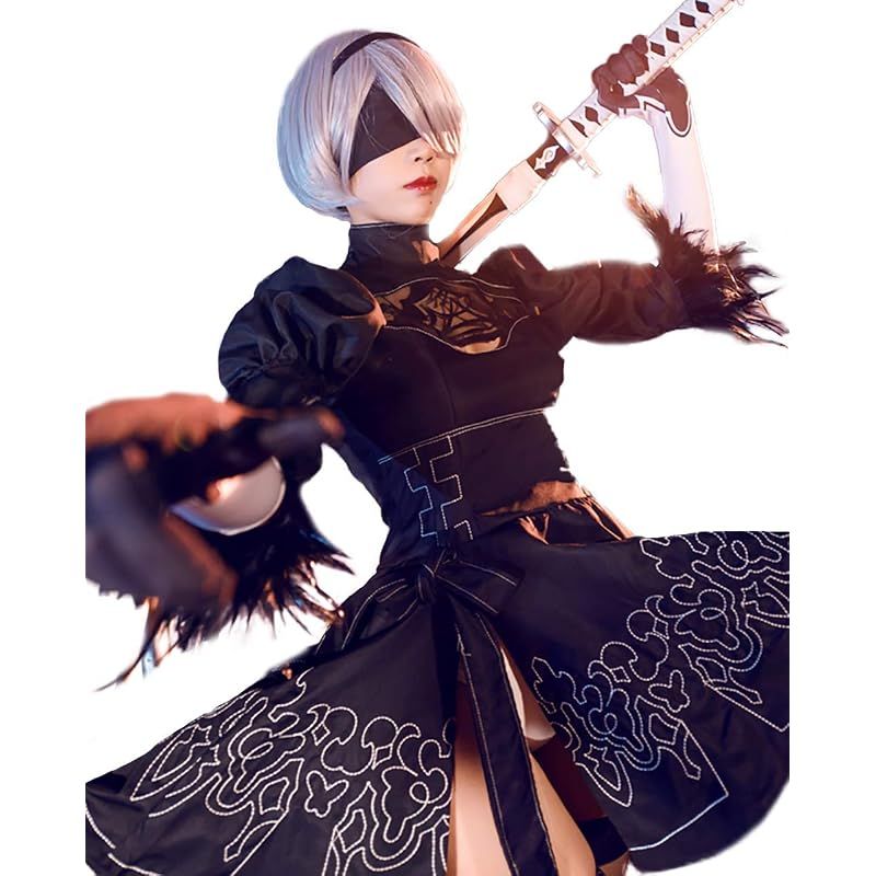 【新品】 [milky time]ウィッグ付き NieR:Automata (ニーアオートマタ) 2B ヨルハ二号B型 コスプレ ハロウィン ニーア (衣装＋ウィッグ)