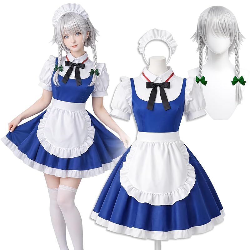 【新品】 [milky time] ウィッグ付き 十六夜咲夜 コスプレ 東方 東方紅魔郷 衣装 時計 アニメ ハロウィン いざよい さくや (L)