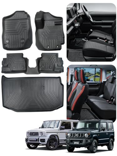 100%フィット スズキ ジムニー JB64 JB74型 フロアマット【専用設計：Suzuki ジムニー JB64 JB74型 4点セット】3Dカッティング技術 立体カーマット 5分簡単取り付け PET素材 高い耐久性 丸洗いOK 防水 耐汚 e82a148b