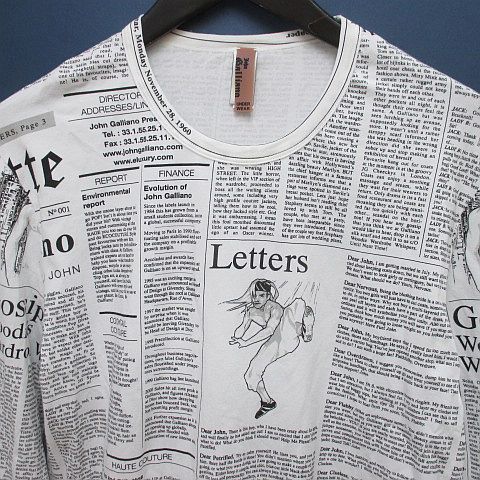 John Galliano ニュースペーパー柄 長袖カットソー　Tシャツ　XL ジョンガリアーノ JOHN GALLIANO ニュースペーパー 新聞柄 長袖 T