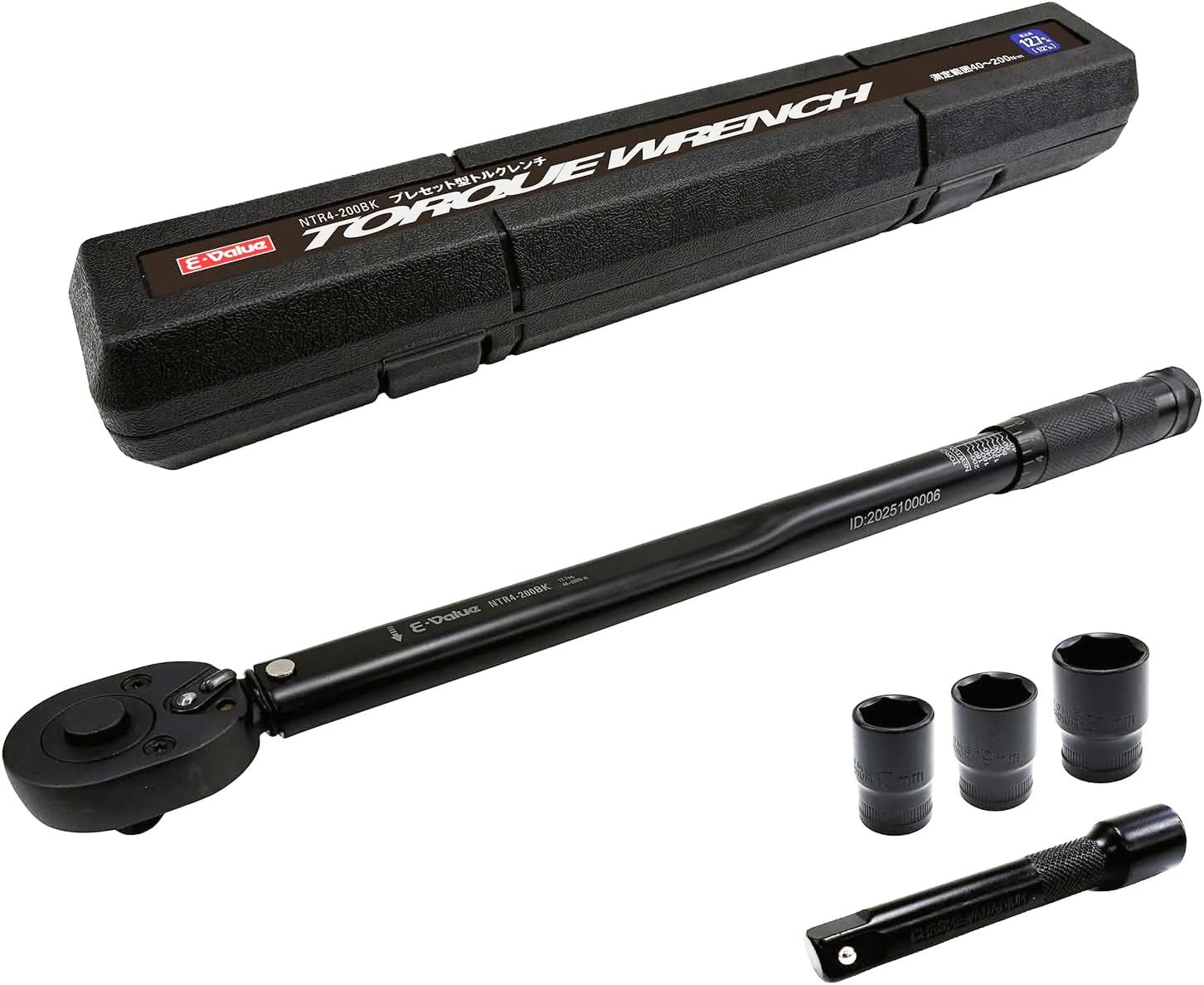 イーバリュー(E-Value) プレセット型トルクレンチ ブラック 40?200N・m ギア数45山 差込角12.7mm ショートソケット付属 NTR4-200BK★m 6,059円