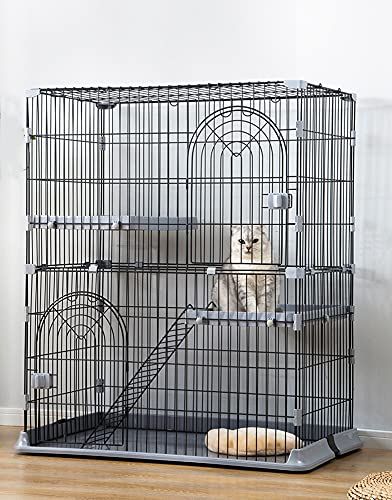 キャットケージ 2段 幅84×奥行61×高さ109cm 猫用ケージ トレー付き 棚板・はしご付き 室内用 大型扉 組立簡単 ブラック Ju 17,210円