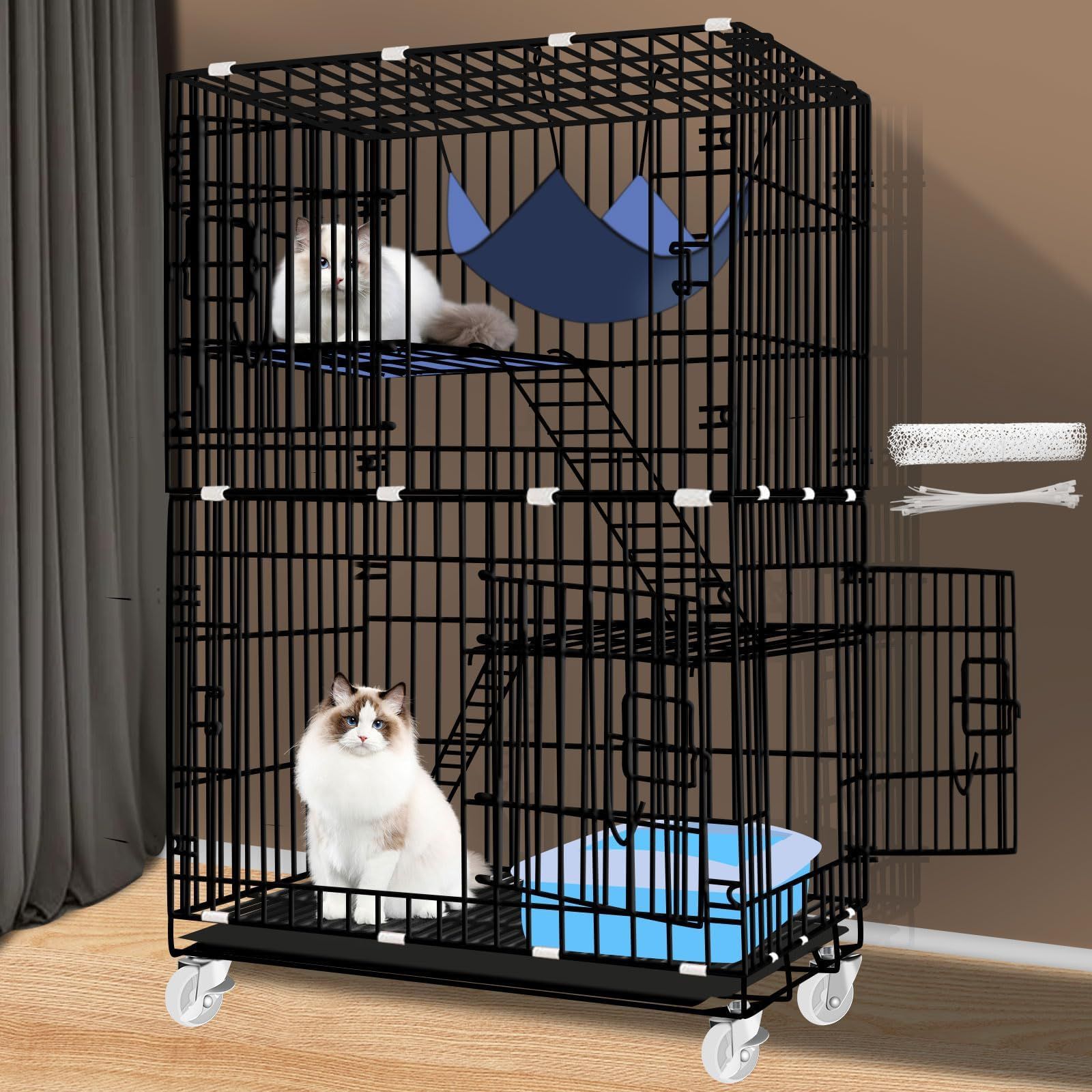 猫ケージ 猫用ケー ジ 猫ハウス [3段｜60X42X96cm ｜ブラック] 室内用 大型猫用 多頭飼い猫 移動便利 組立簡単 防錆と防食 室内飼い猫脱走防止扉キャット 取り外し可能なペット用品 猫＆小動物用 省スペース設計 屋内＋屋外 Ju 27f2aeb5 10,990円