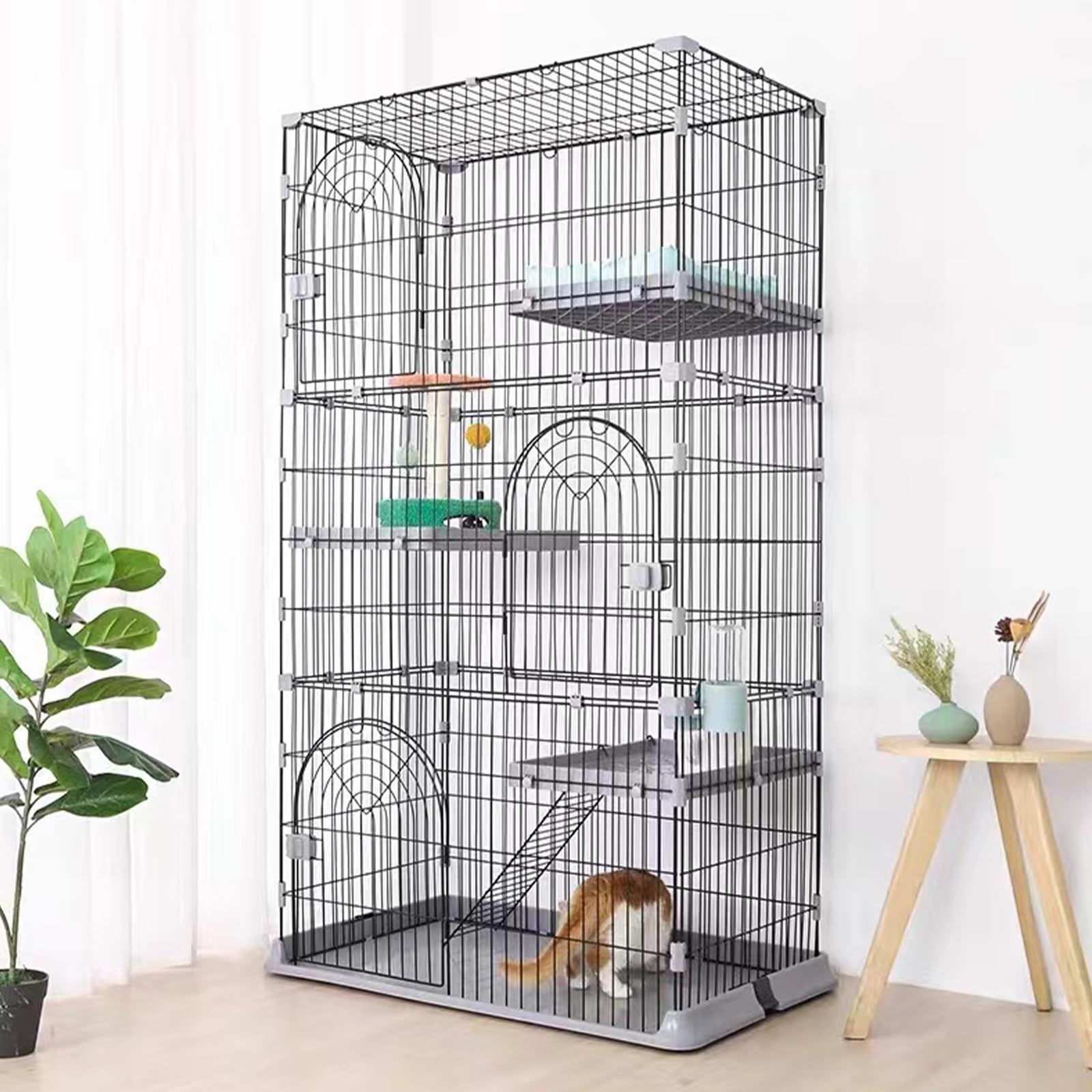猫ケージ キャットケージ 3段 スリム 大型猫用 幅76*奥行50.5*高さ89cm ペットケージ 組み立て簡単 梯子 ワイド扉付き コンパクト おしゃれ 日本語説明書 頑丈 耐荷重10kg (グレー3段) Ju 06fd4149 17,260円