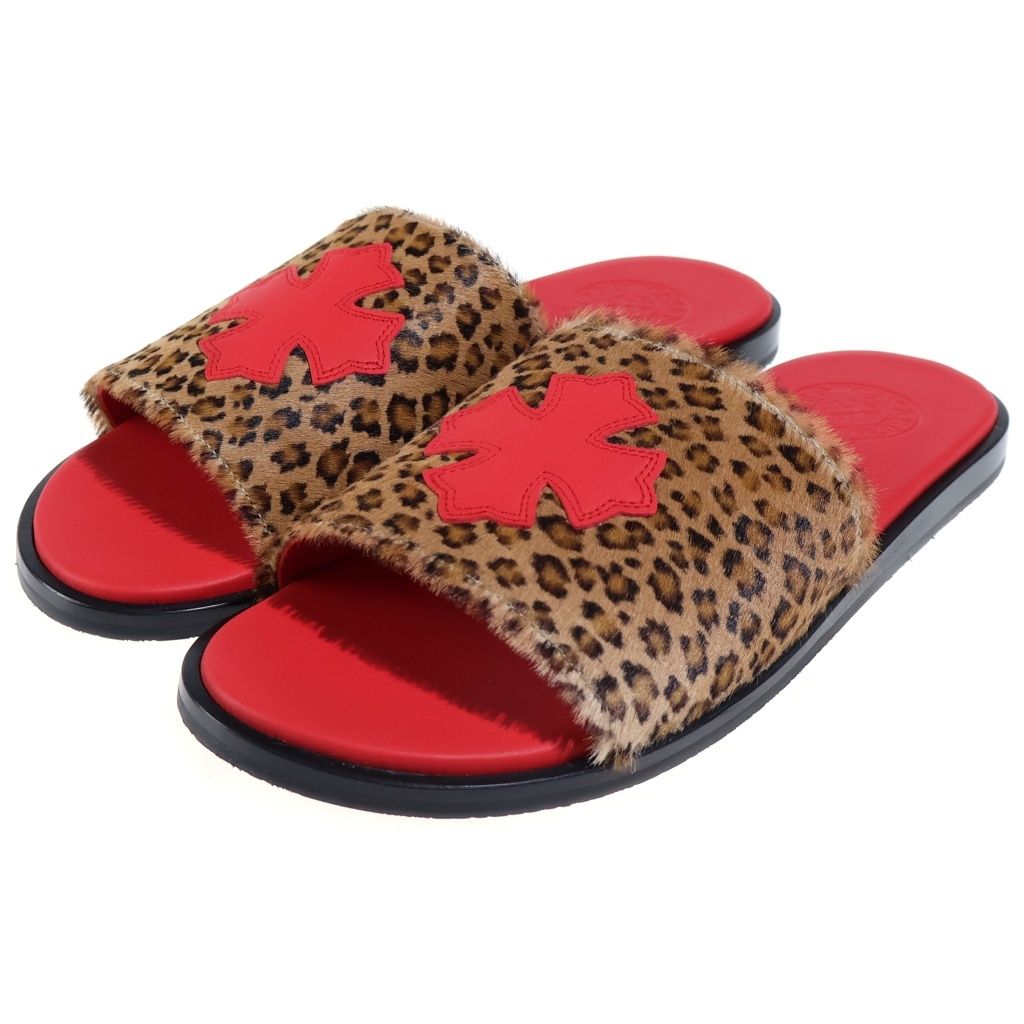 CHROME HEARTS (クロムハーツ) CH SLIDE CHプラスパッチレオパードハラコサンダル レッド/ベージュ 173,250円