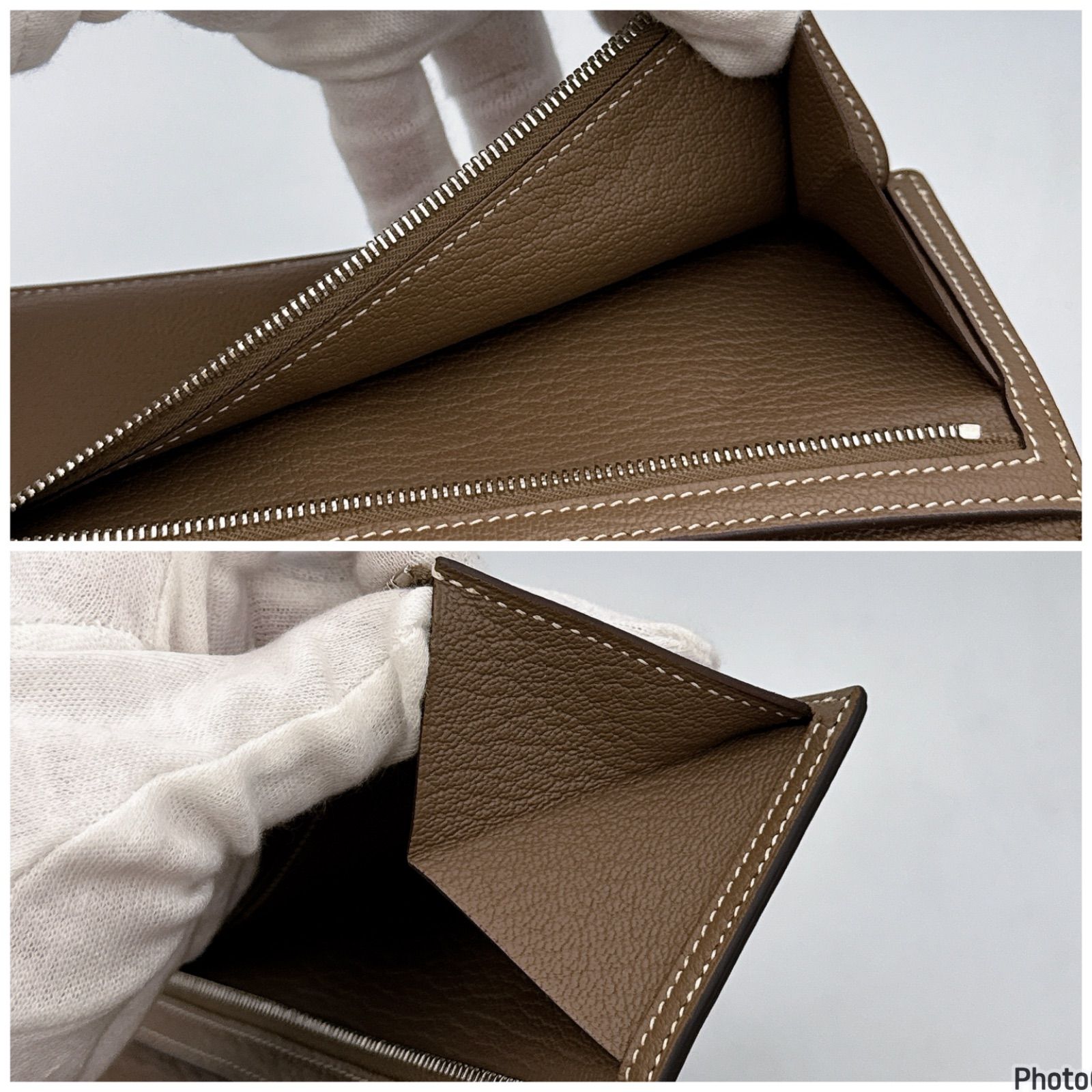 エルメス ベアン スフレ エトゥープ 二つ折り 長財布 シルバー金具 