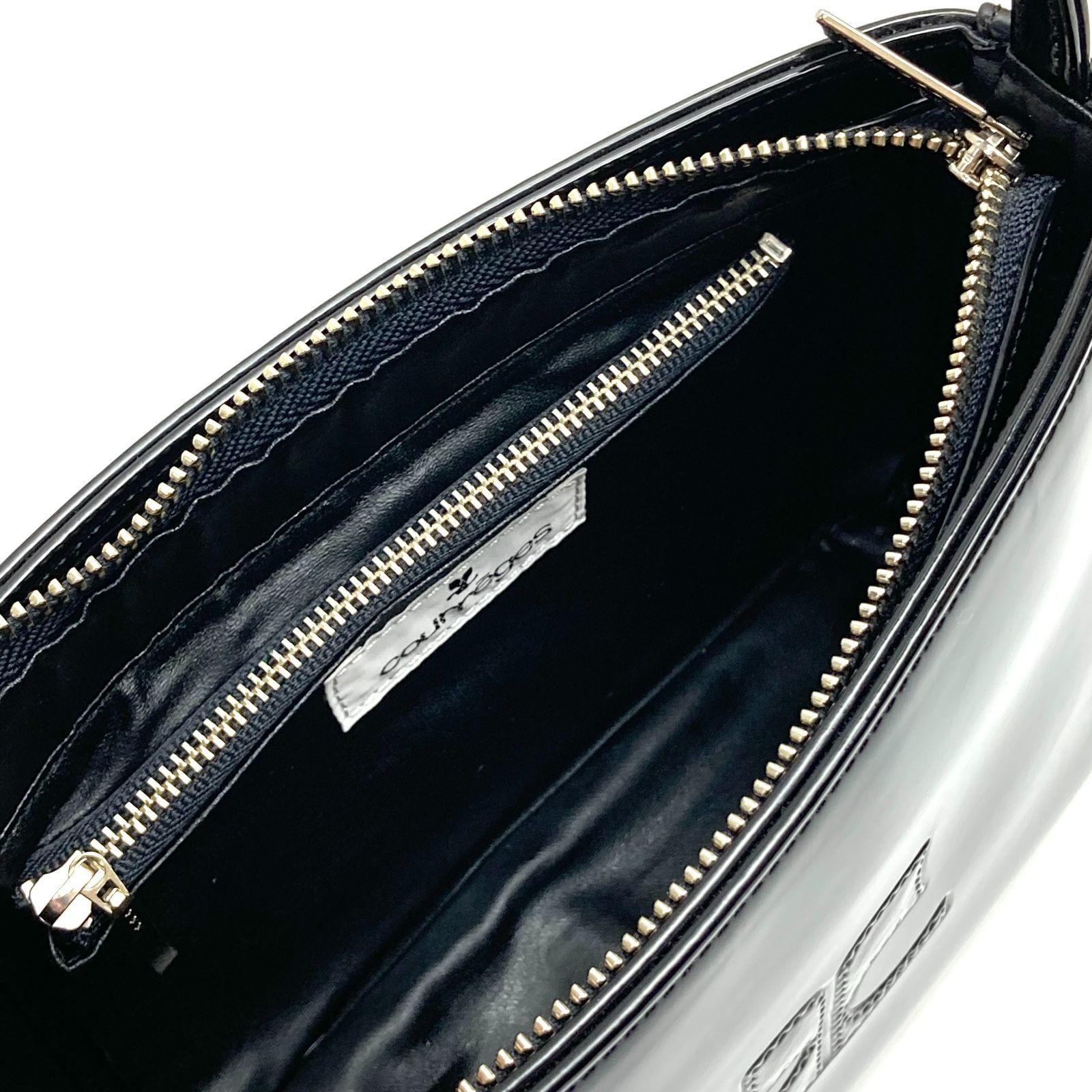 t) Courreges クレージュ エナメル ワンショルダーバッグ BLACK ※ 中古