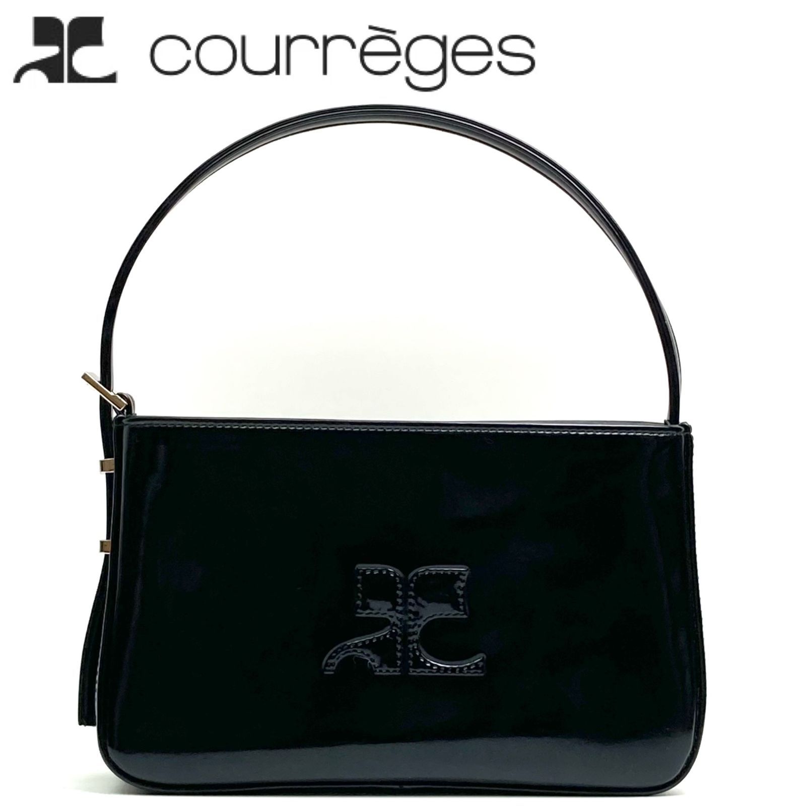 t) Courreges クレージュ エナメル ワンショルダーバッグ BLACK ※ 中古 