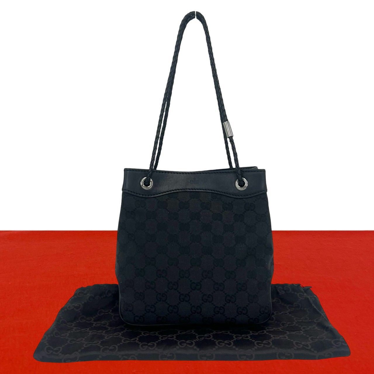 極美品.本物】 GUCCI グッチ　オールレザー　トート　バッグ　男女兼用　黒 極 美品 保存袋付き GUCCI グッチ GG ロゴ 柄 キャンバス レザー 本革