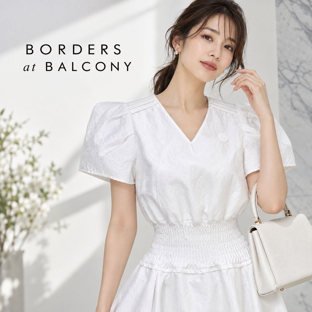 BORDERS at BALCONY 未使用 フラワージャガードシャーリングワンピース 
