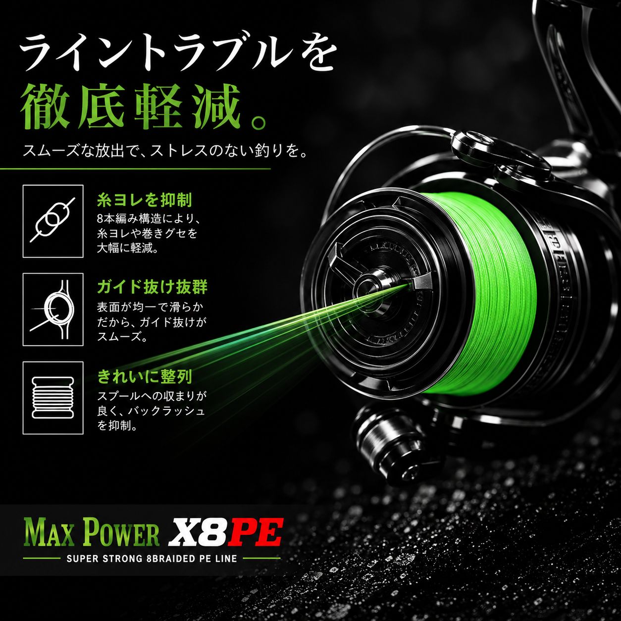 PEライン 100m X8 8本編み 8本撚り グリーン 緑 0.6号 0.8号 1号 1.2号
