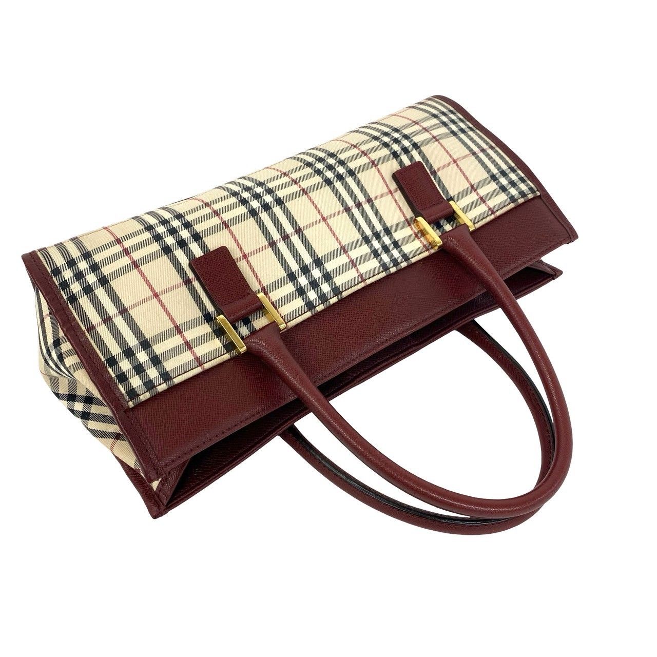極 美品 BURBERRY バーバリー ノバチェック 柄 キャンバス レザー 本革