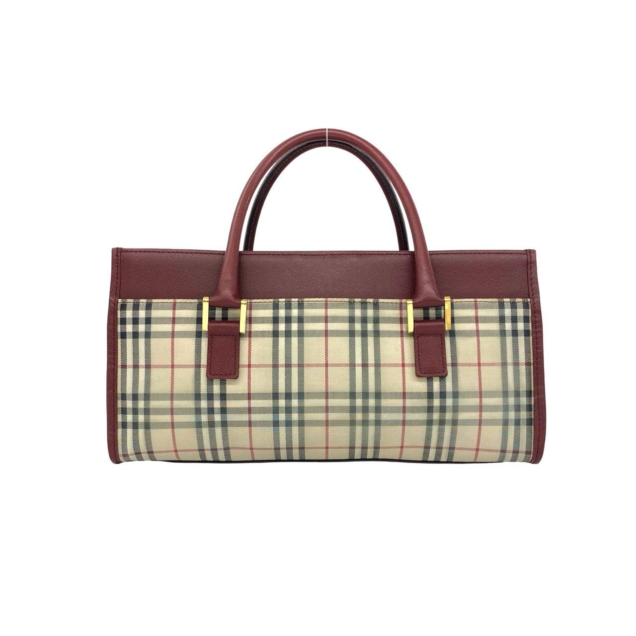 BURBERRY ノバチェック トートバッグ ボルドー 極 美品 BURBERRY バーバリー ノバチェック 柄 キャンバス レザー 本革