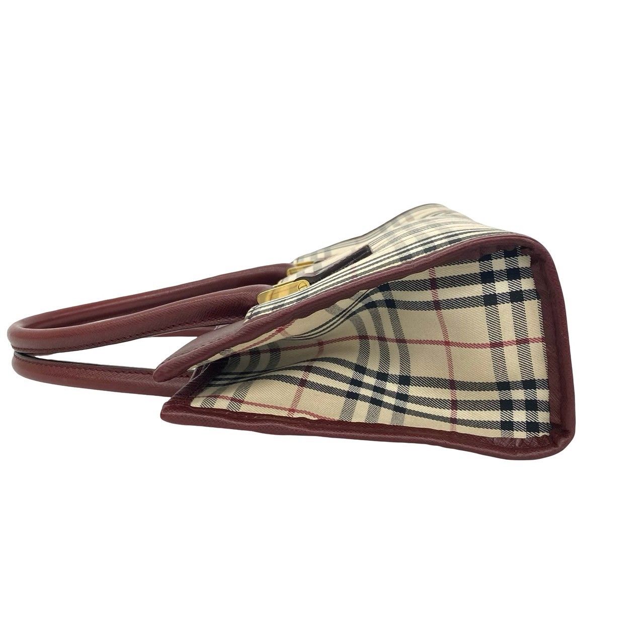 極 美品 BURBERRY バーバリー ノバチェック 柄 キャンバス レザー 本革