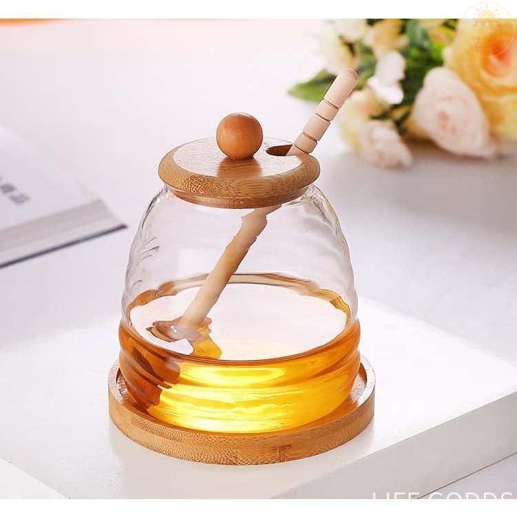 ハニーポット 250ml ガラス はちみつ 天然竹 蓋付 はちみつ容器