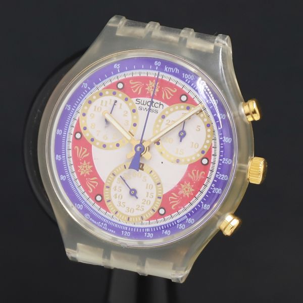 QZ 스와치 440 레드/화이트 다이얼 크로노 데이 데이트 여성용 시계 2000000 NSK KRK