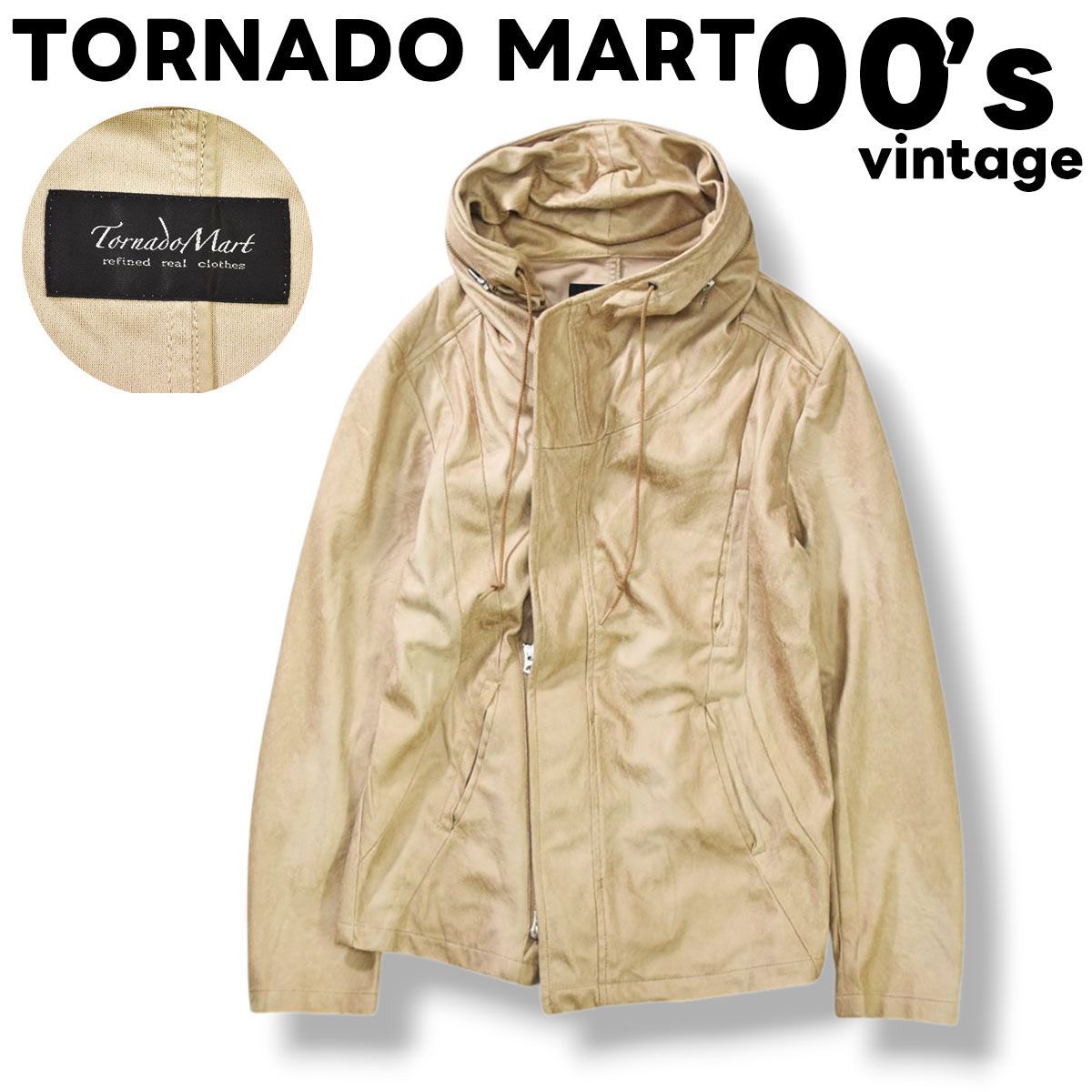 00s archive トルネードマート TORNADO MART ボンディング スエード ジャケット パーカー ユニバーサル ジップアップ UNIVERSAL ZIP L ベージュ Y2K メンズ