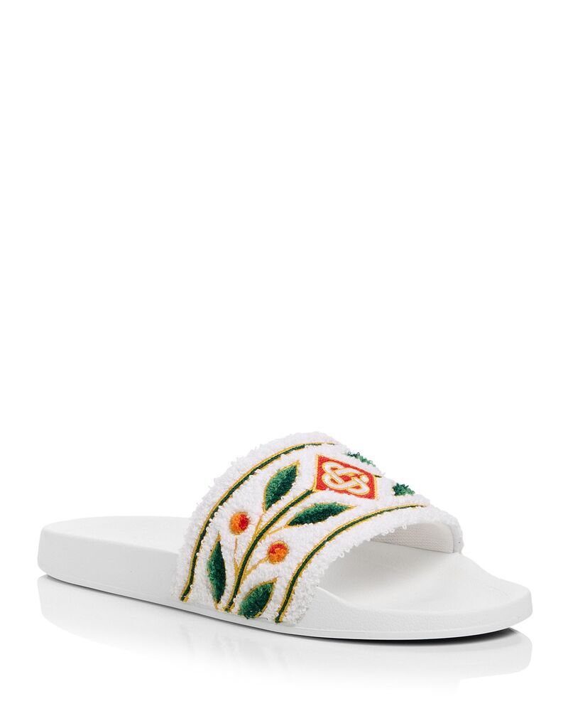 カサブランカ メンズ シューズ サンダル パイル 刺繍 Casablanca Mens Embroide red Terry Slide Sandals White ホワイト